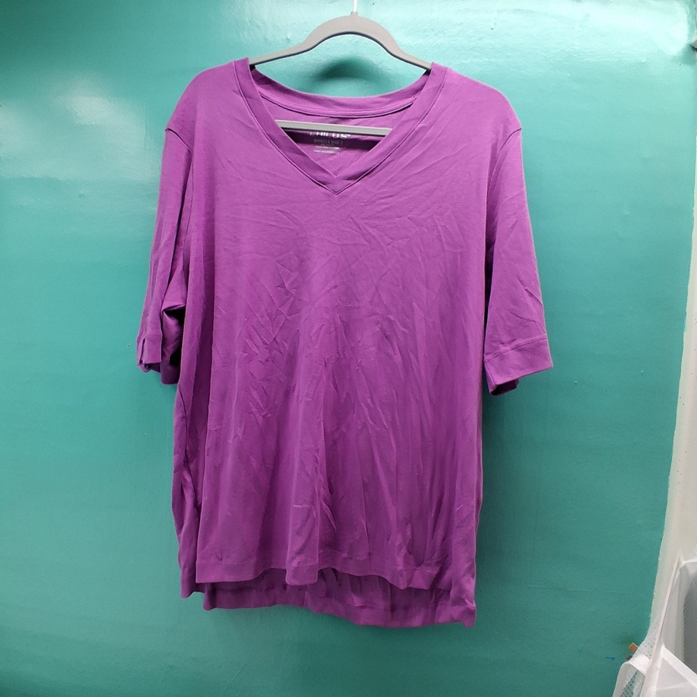 Chico's V-Neck T-Shirt Size 3 XL Purple Pima Cotton Relaxed Basic Tee